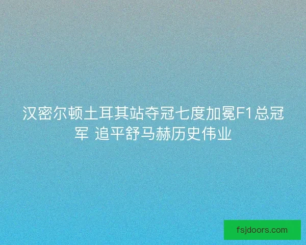 汉密尔顿土耳其站夺冠七度加冕F1总冠军 追平舒马赫历史伟业